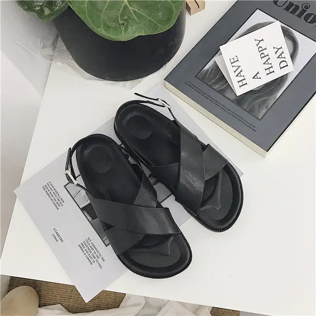 Preppy Style Cross Roman Sandals