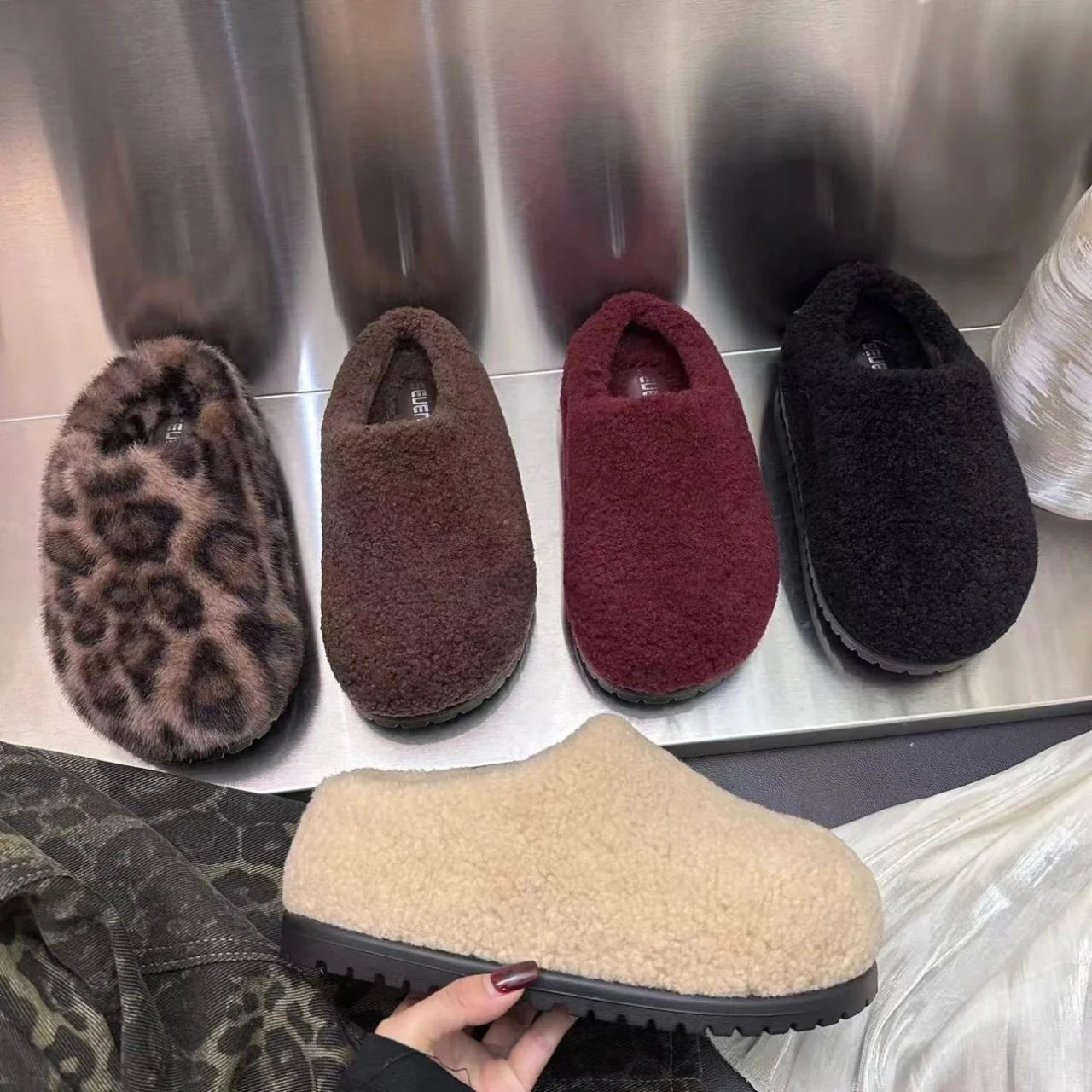 Retro Fleece-Lined Platform Shoes
