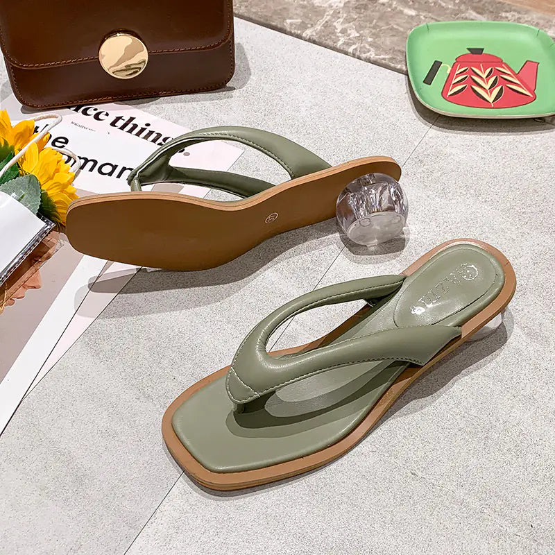 Fairy Wind Mid-heel Crystal Heel Flip-flop Sandals