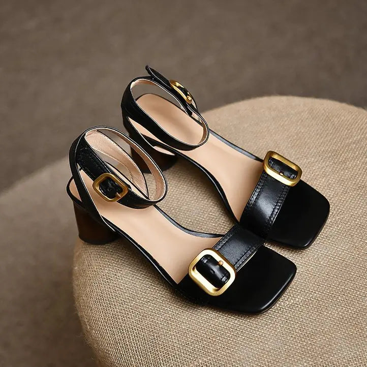Vintage Style Brown Chunky Heel