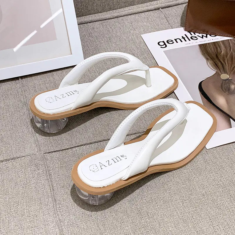 Fairy Wind Mid-heel Crystal Heel Flip-flop Sandals