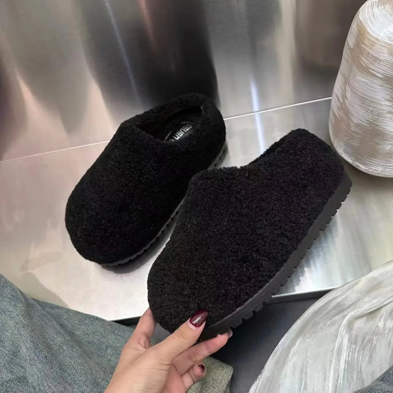 Retro Fleece-Lined Platform Shoes