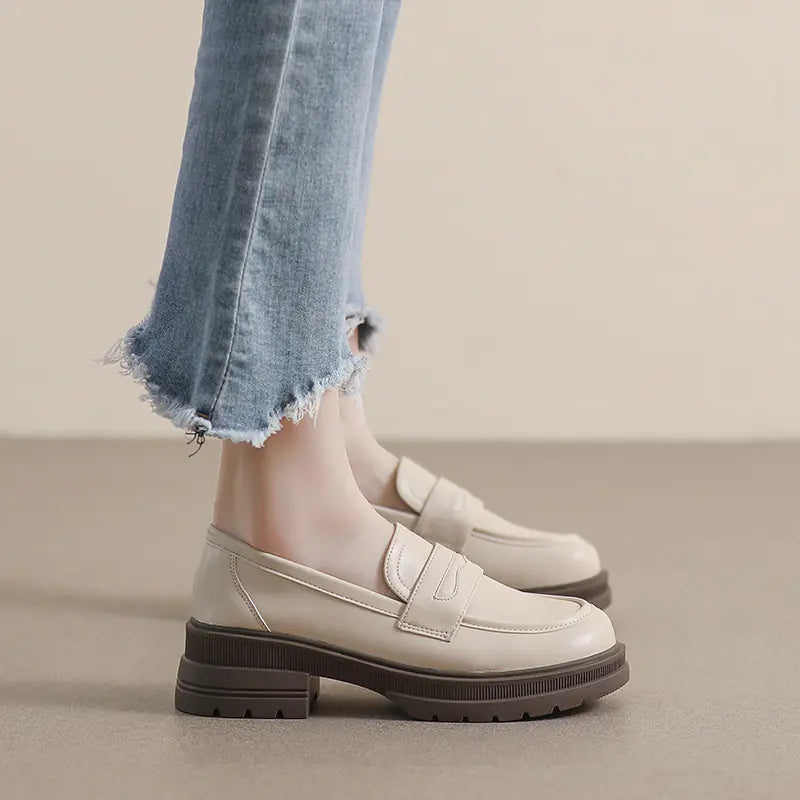 Thick Sole Loafers Retro Leather Shoes