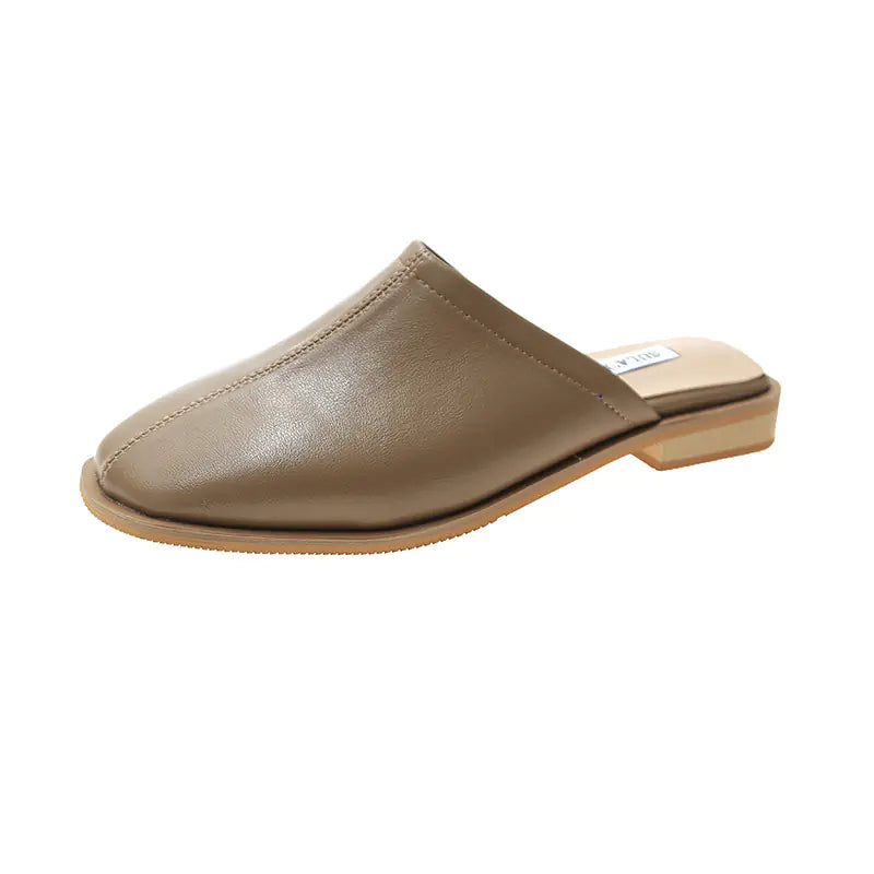 Soft Leather Low Heel Baotou Sandals