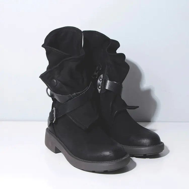 Round Toe Buckle Boots