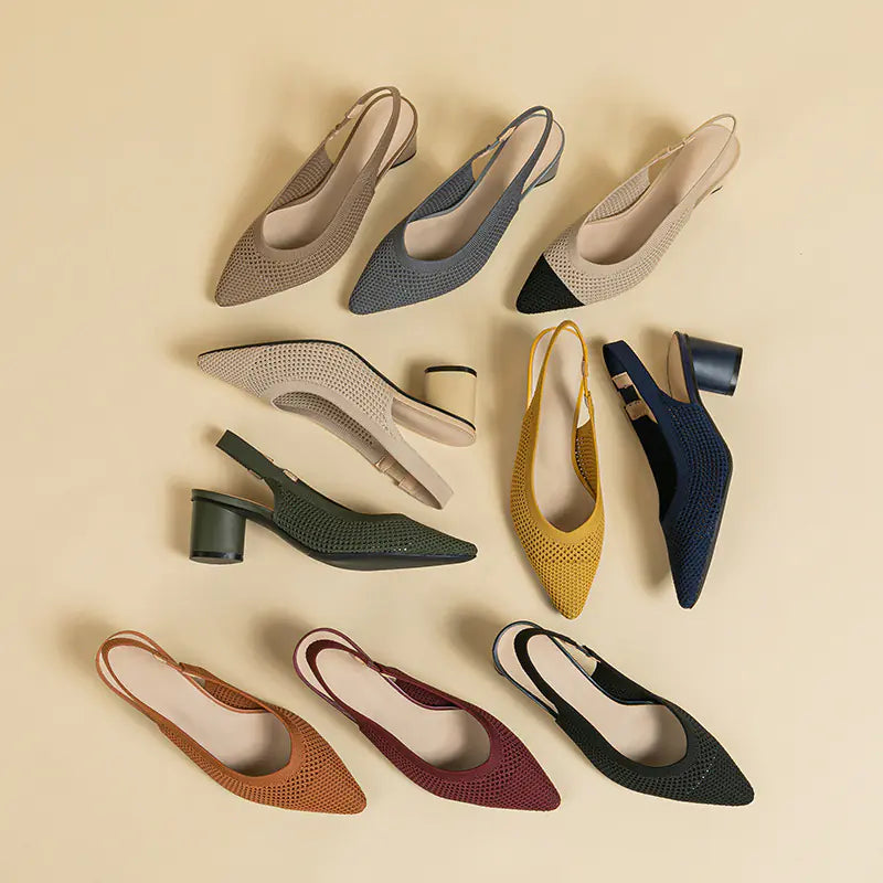 Knit Hollow Pointed-Toe Chunky Heels Sandals