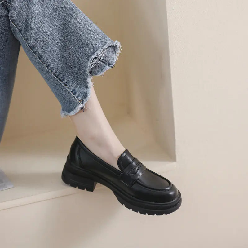 Thick Sole Loafers Retro Leather Shoes