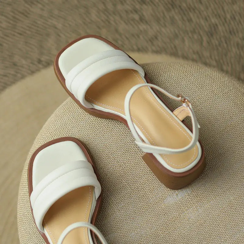 Vintage Brown Chunky Heel Sandals