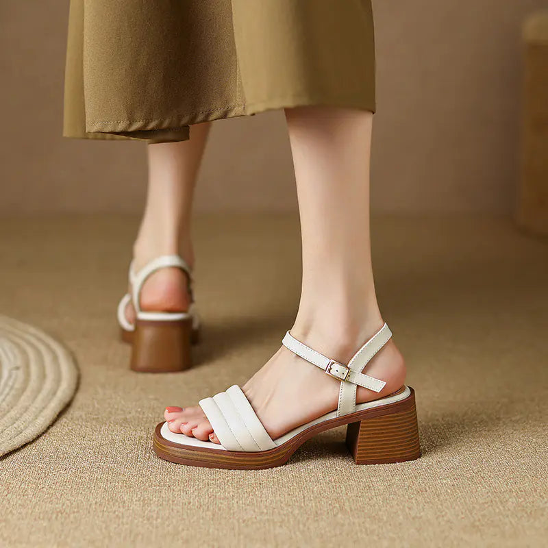 Vintage Brown Chunky Heel Sandals