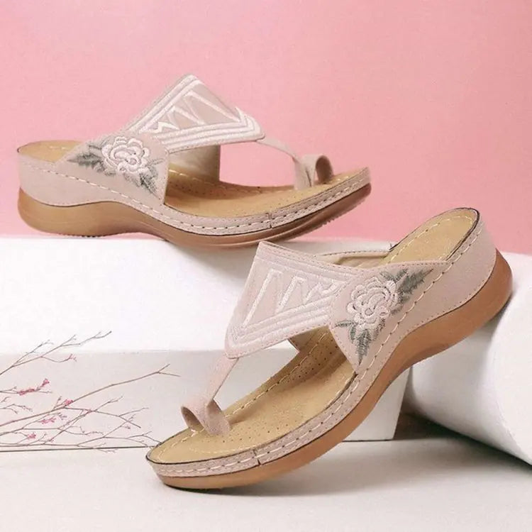 Floral Embroidery Wedge Sandals