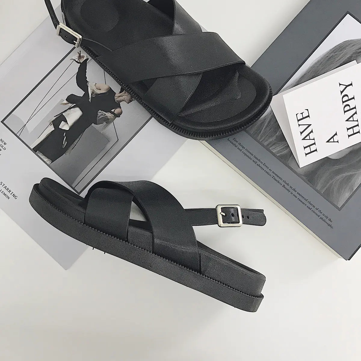Preppy Style Cross Roman Sandals