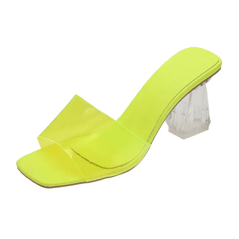 Transparent Crystal Chunky Heel Candy Shoes