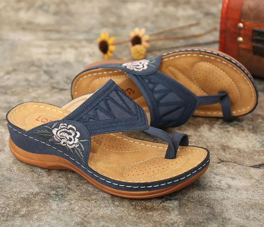 Floral Embroidery Wedge Sandals