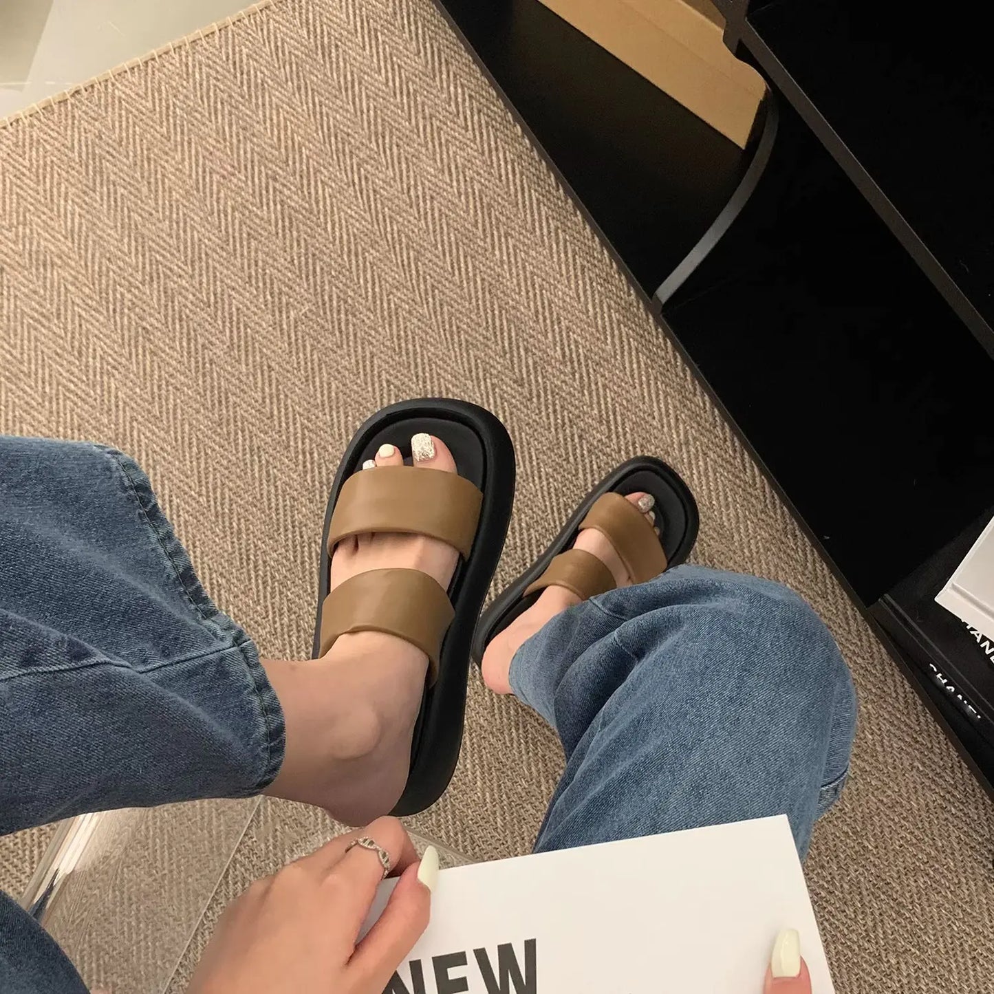 Women's French Platform Slides