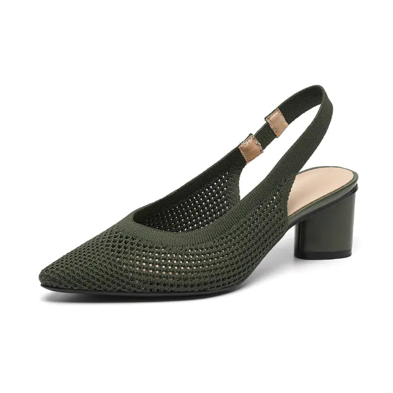 Knit Hollow Pointed-Toe Chunky Heels Sandals