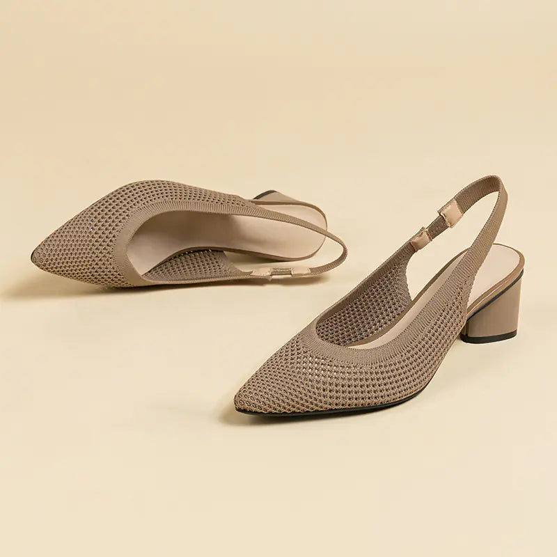 Knit Hollow Pointed-Toe Chunky Heels Sandals