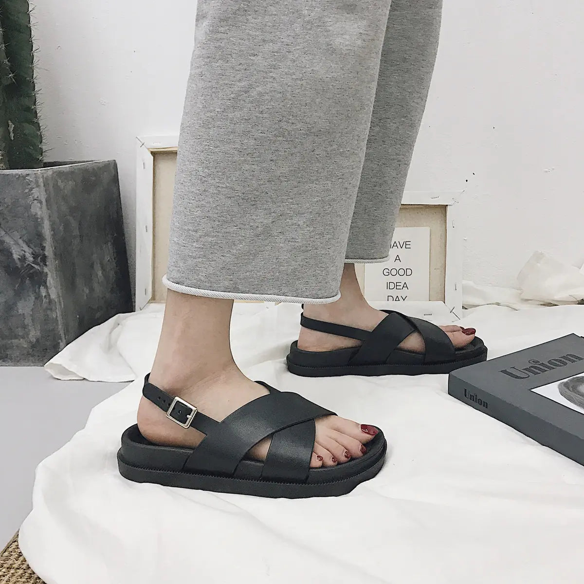 Preppy Style Cross Roman Sandals