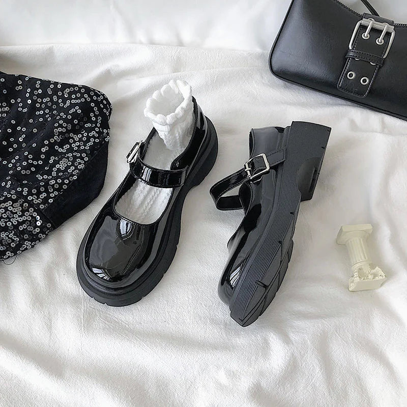 British Leather Mary Jane Platform Shoes