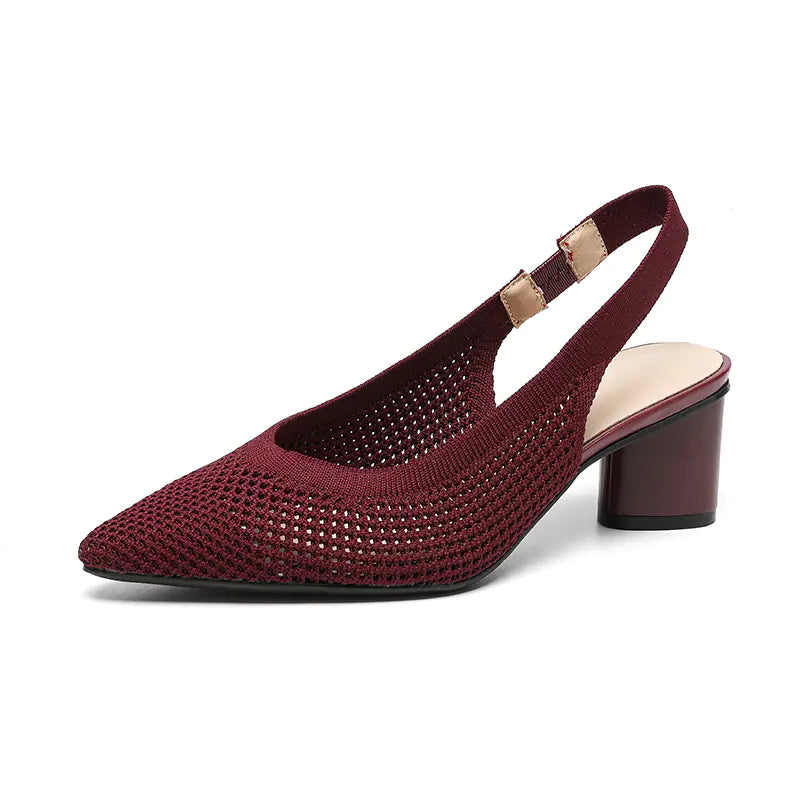 Knit Hollow Pointed-Toe Chunky Heels Sandals