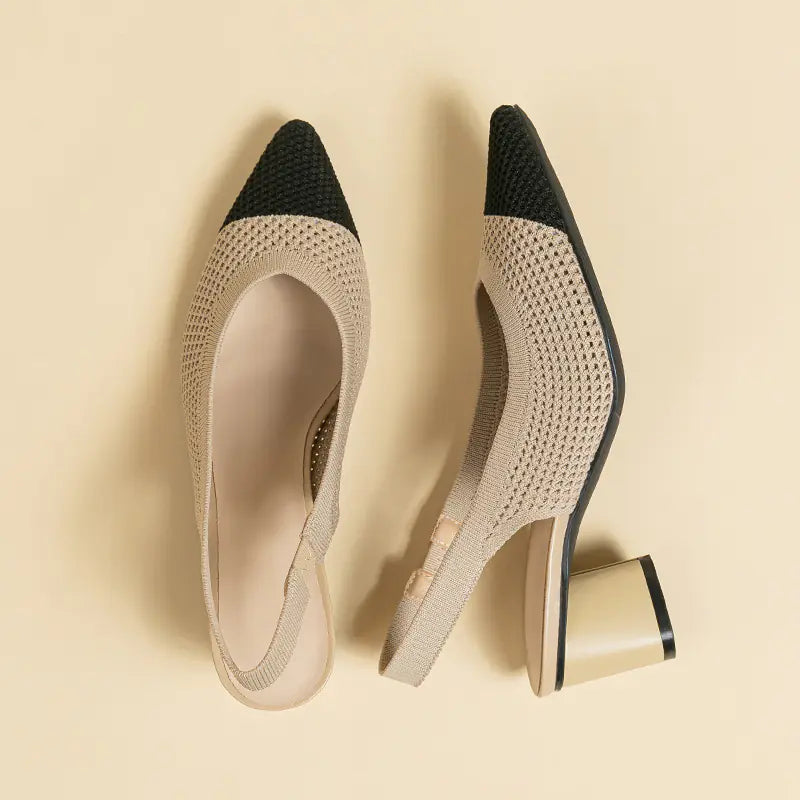Knit Hollow Pointed-Toe Chunky Heels Sandals