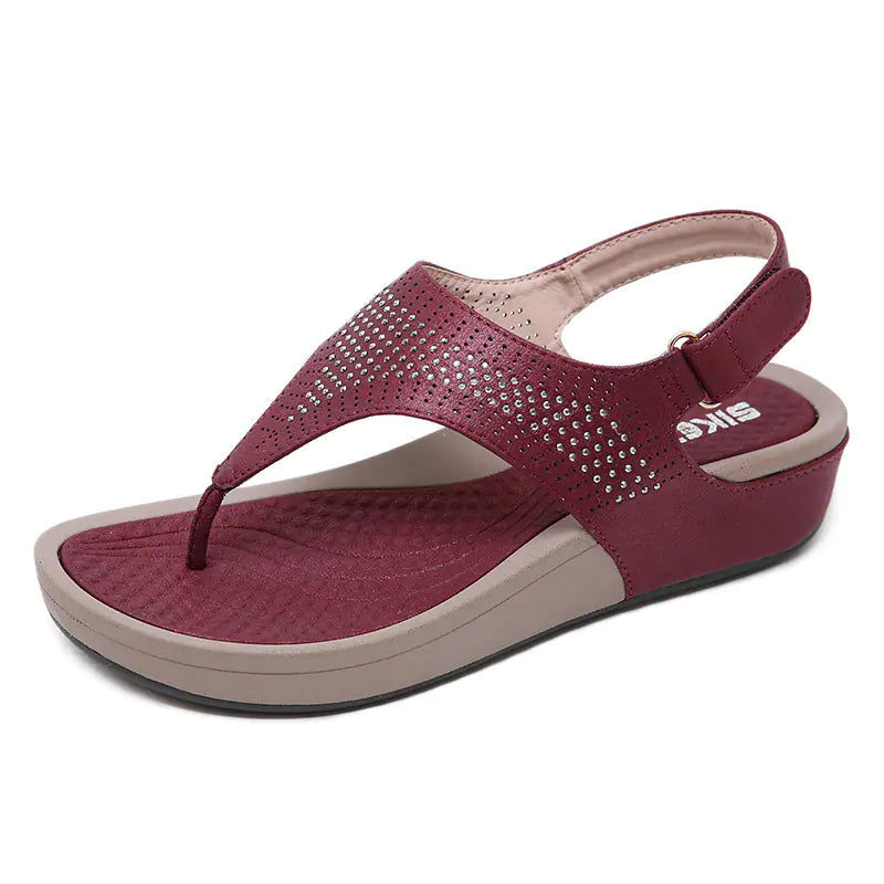 Bohemian Thick Sole Rhinestone Velcro Sandals