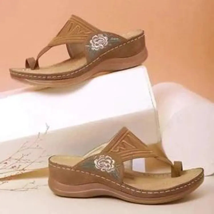 Floral Embroidery Wedge Sandals