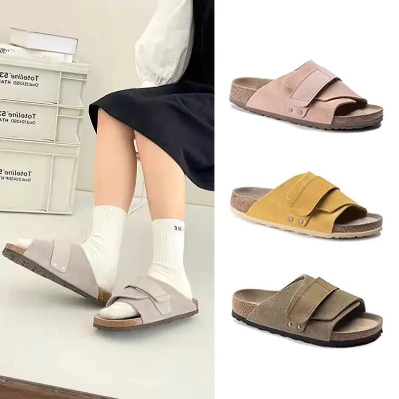 Full Leather Cork Sole Slip-On Sandals
