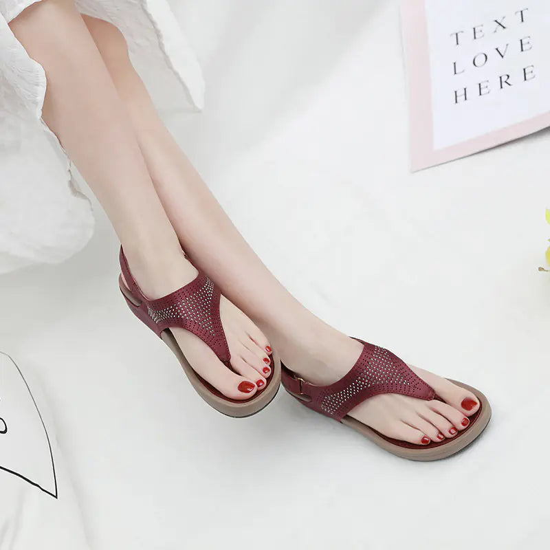 Bohemian Thick Sole Rhinestone Velcro Sandals