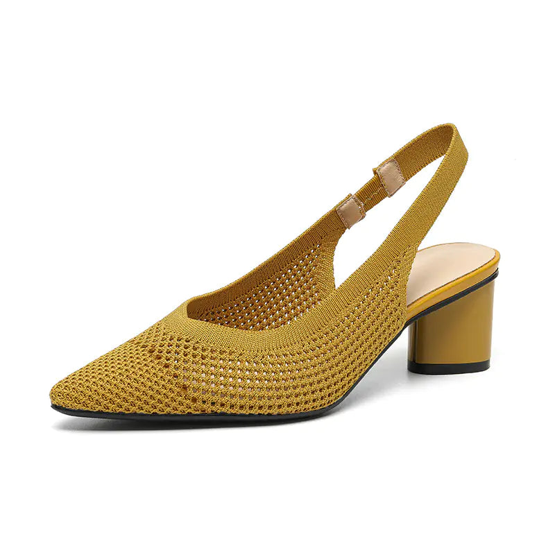 Knit Hollow Pointed-Toe Chunky Heels Sandals