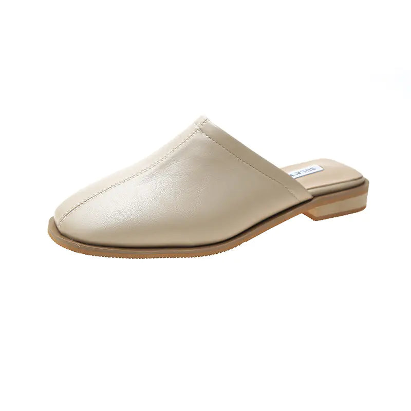 Soft Leather Low Heel Baotou Sandals