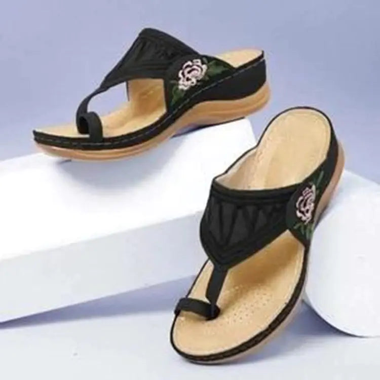 Floral Embroidery Wedge Sandals