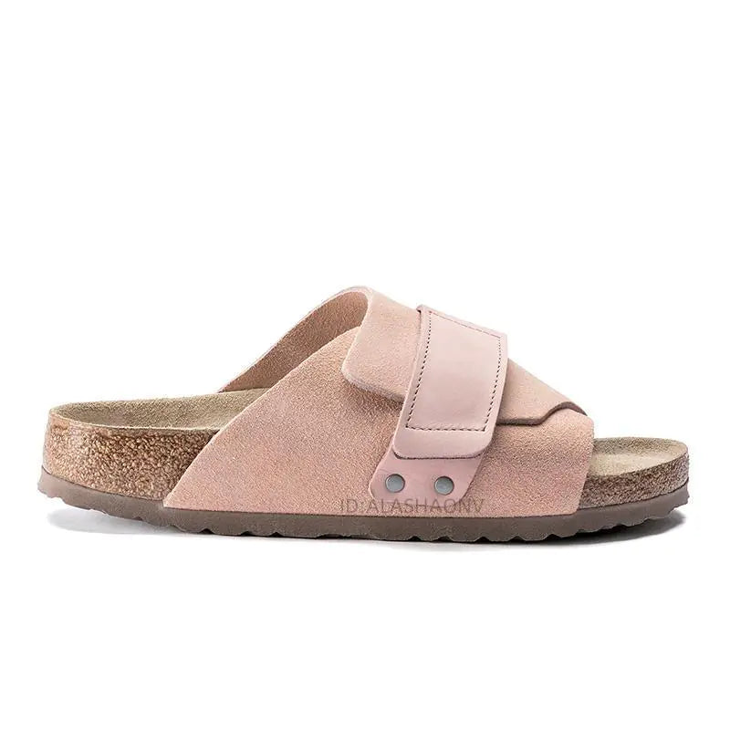 Full Leather Cork Sole Slip-On Sandals