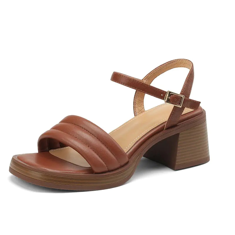 Vintage Brown Chunky Heel Sandals