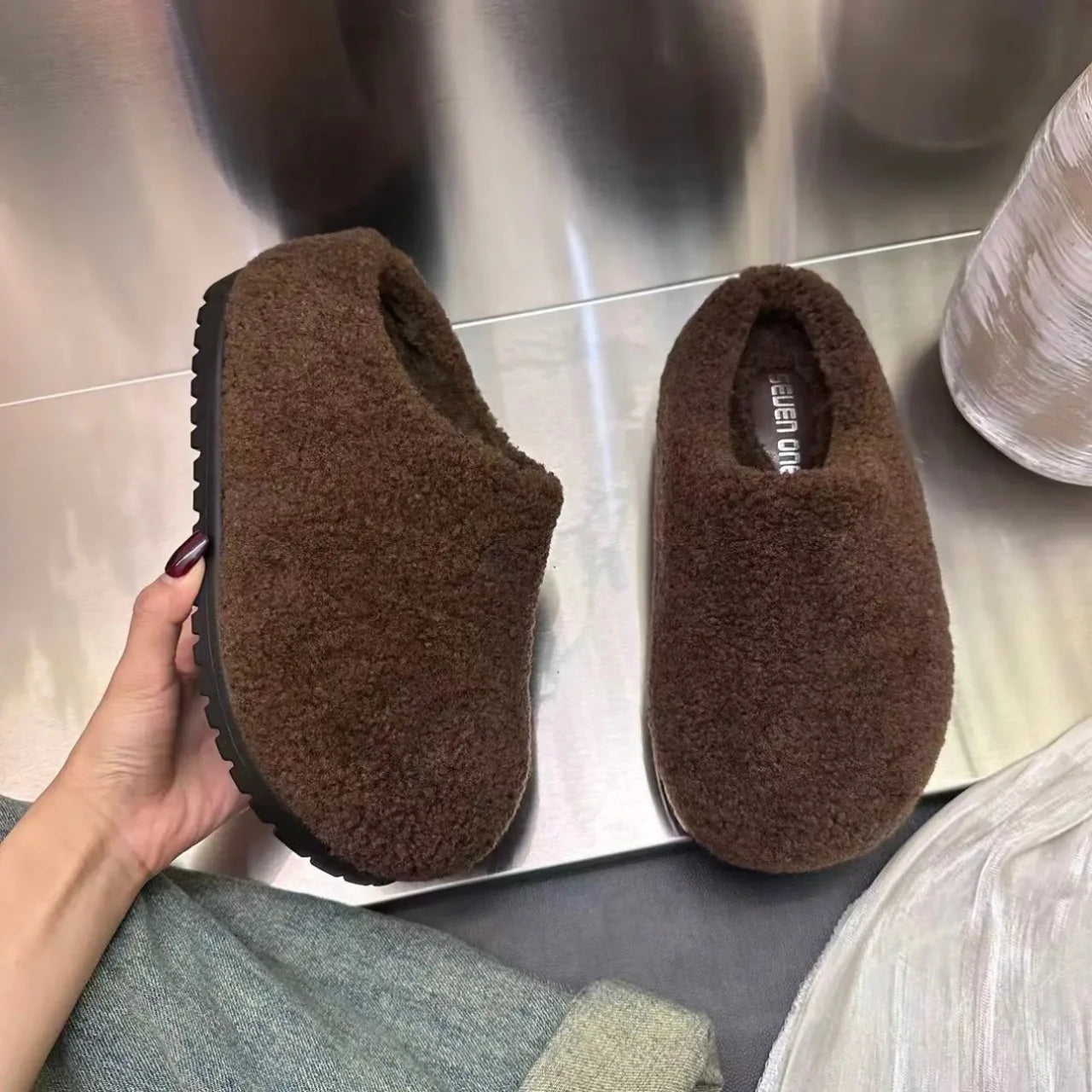 Retro Fleece-Lined Platform Shoes