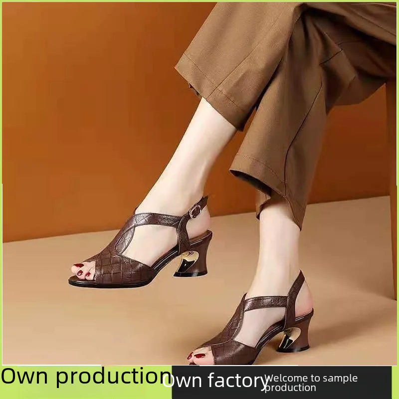 New Summer Open-Toe Breathable Chunky Heel Sandals