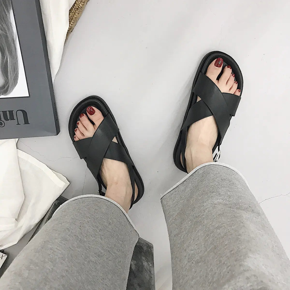 Preppy Style Cross Roman Sandals