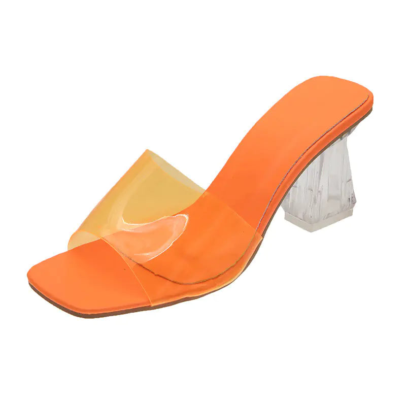 Transparent Crystal Chunky Heel Candy Shoes