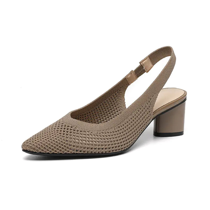 Knit Hollow Pointed-Toe Chunky Heels Sandals