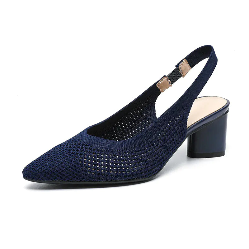 Knit Hollow Pointed-Toe Chunky Heels Sandals