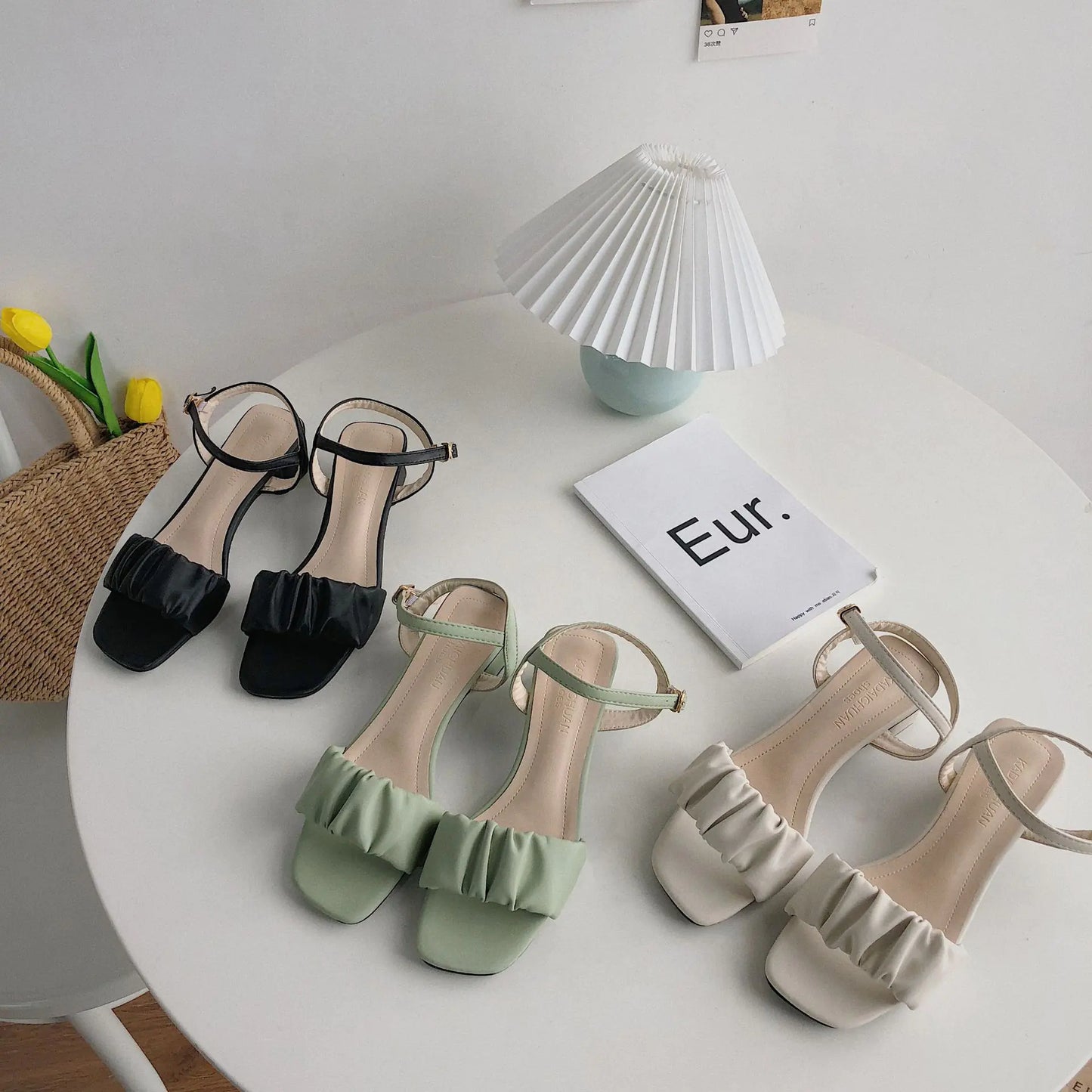 Strap Sandals for Women - Square Toe and Mid Heel