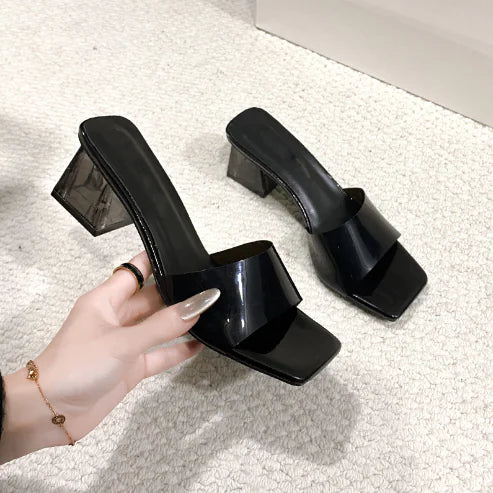 Transparent Crystal Chunky Heel Candy Shoes