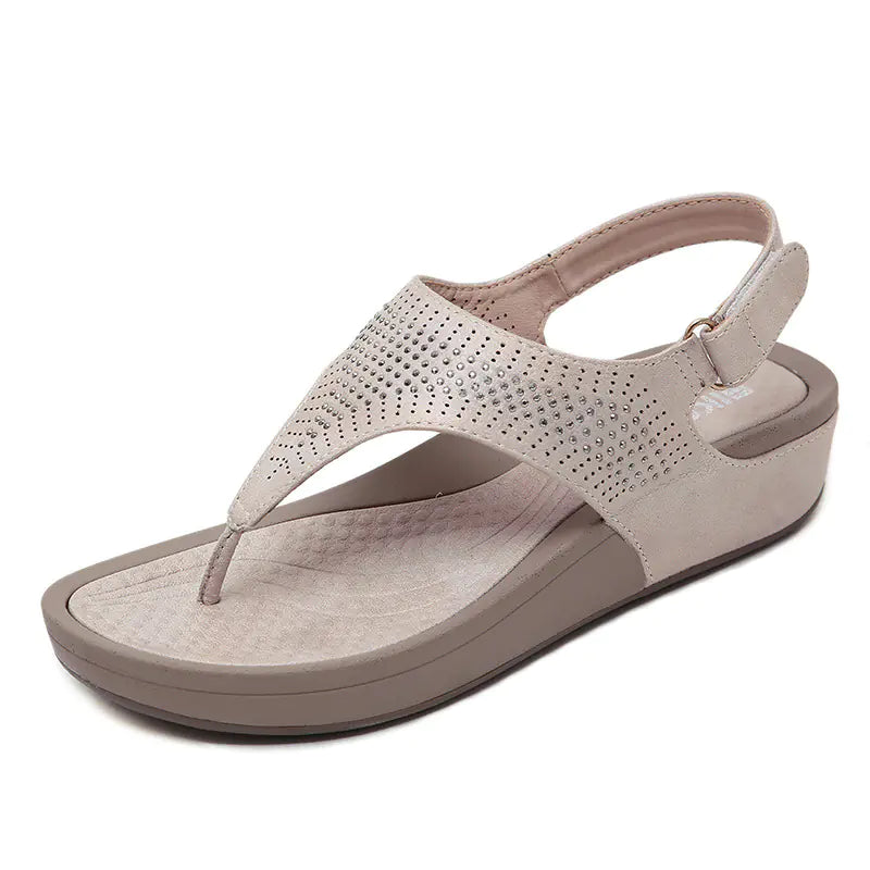 Bohemian Thick Sole Rhinestone Velcro Sandals