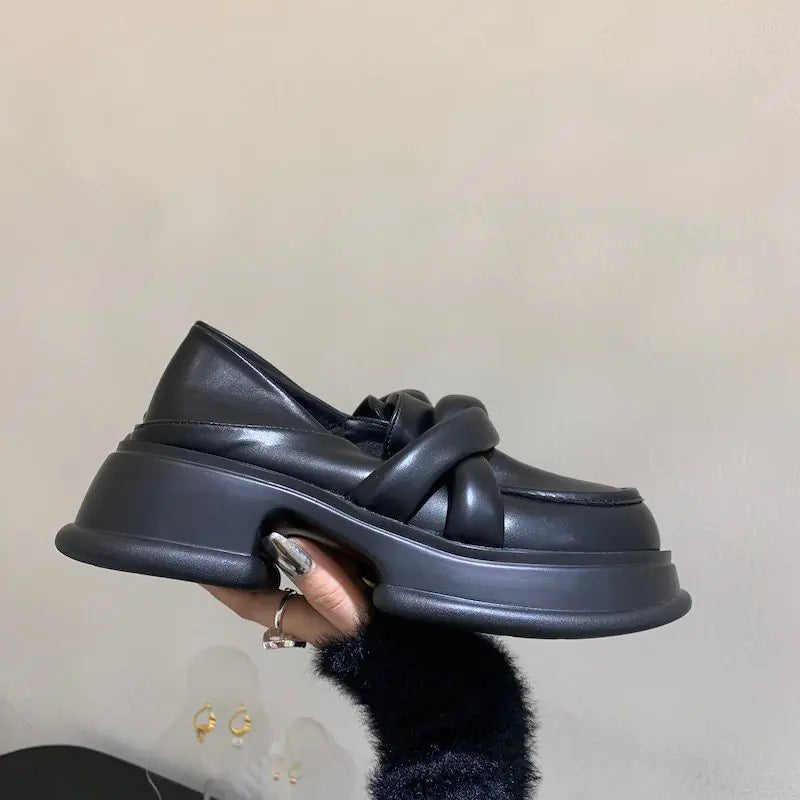 Japanese Thick Sole Round Toe Small Leather Shoes