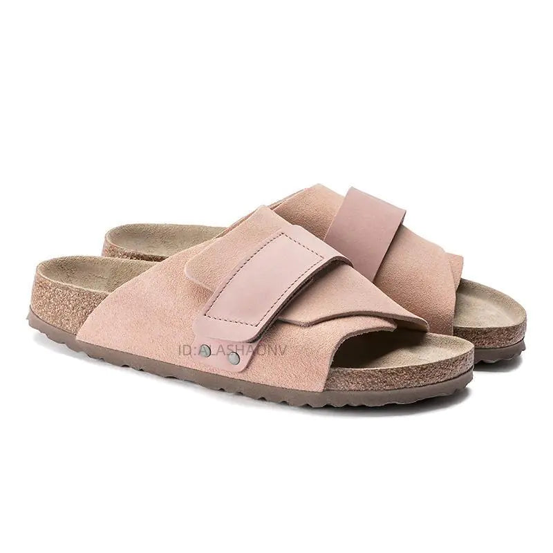 Full Leather Cork Sole Slip-On Sandals