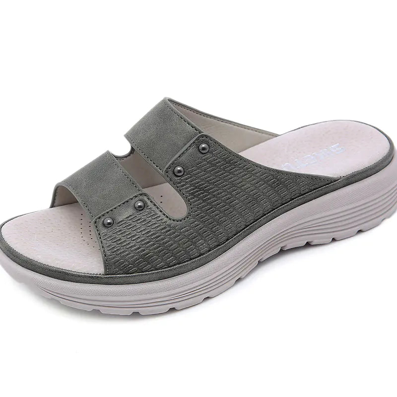 Simple Leather Rivet Wedge Sandals