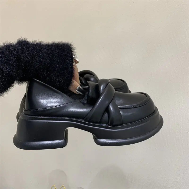 Japanese Thick Sole Round Toe Small Leather Shoes