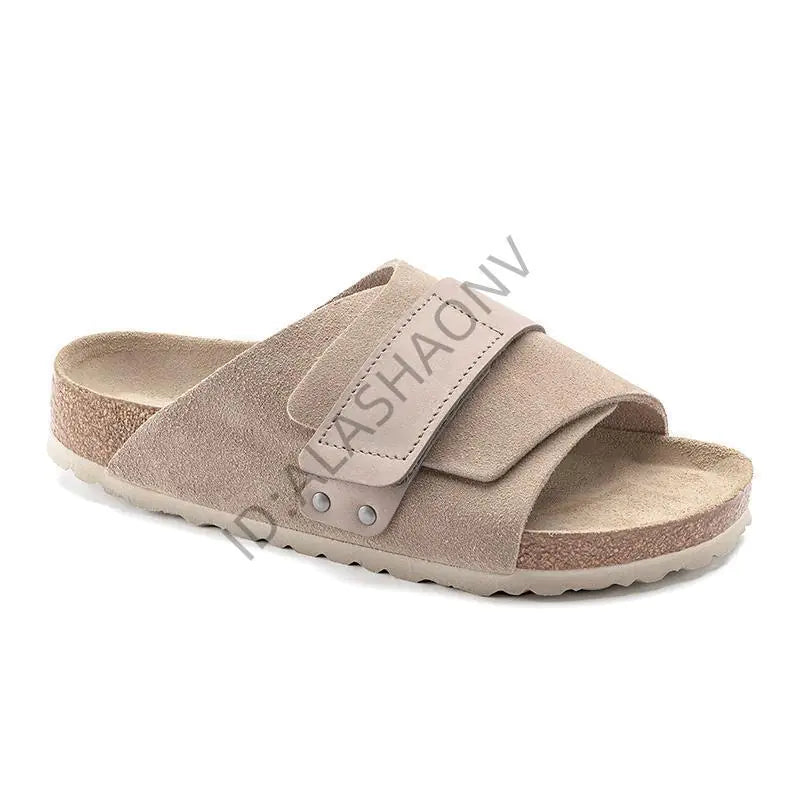 Full Leather Cork Sole Slip-On Sandals