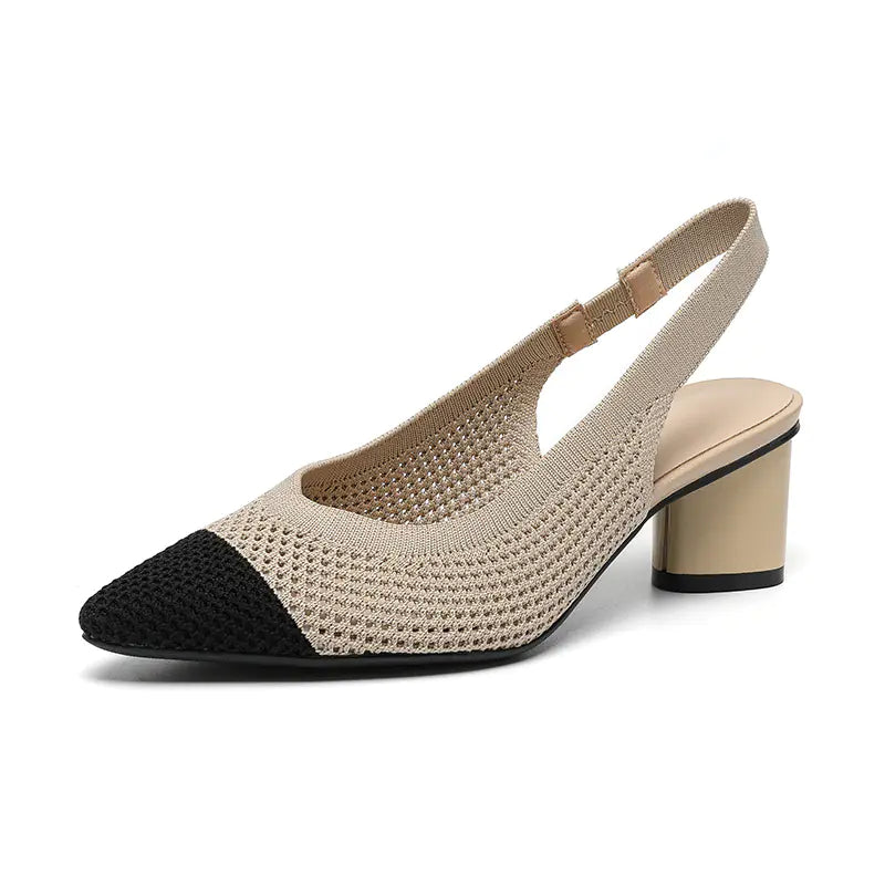 Knit Hollow Pointed-Toe Chunky Heels Sandals