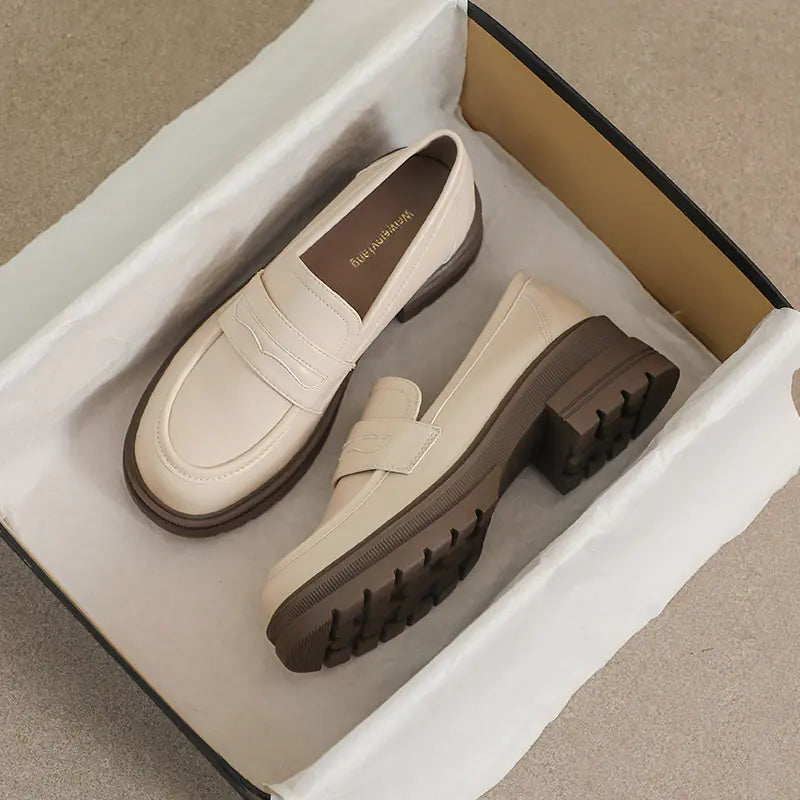 Thick Sole Loafers Retro Leather Shoes