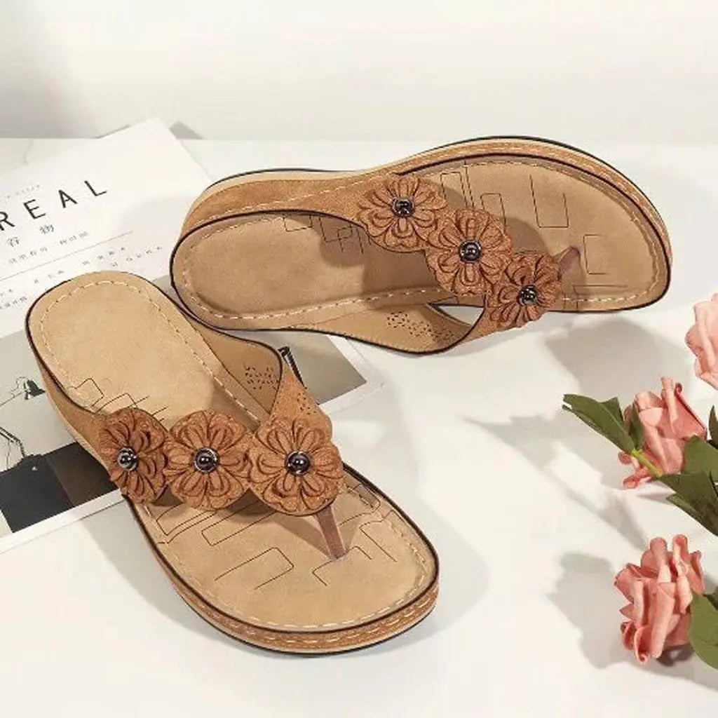 Vintage Floral Round Toe Casual Women's Sandals